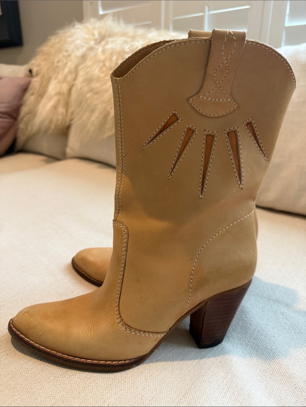Women’s Tan Western Leather Mid-Calf Boot